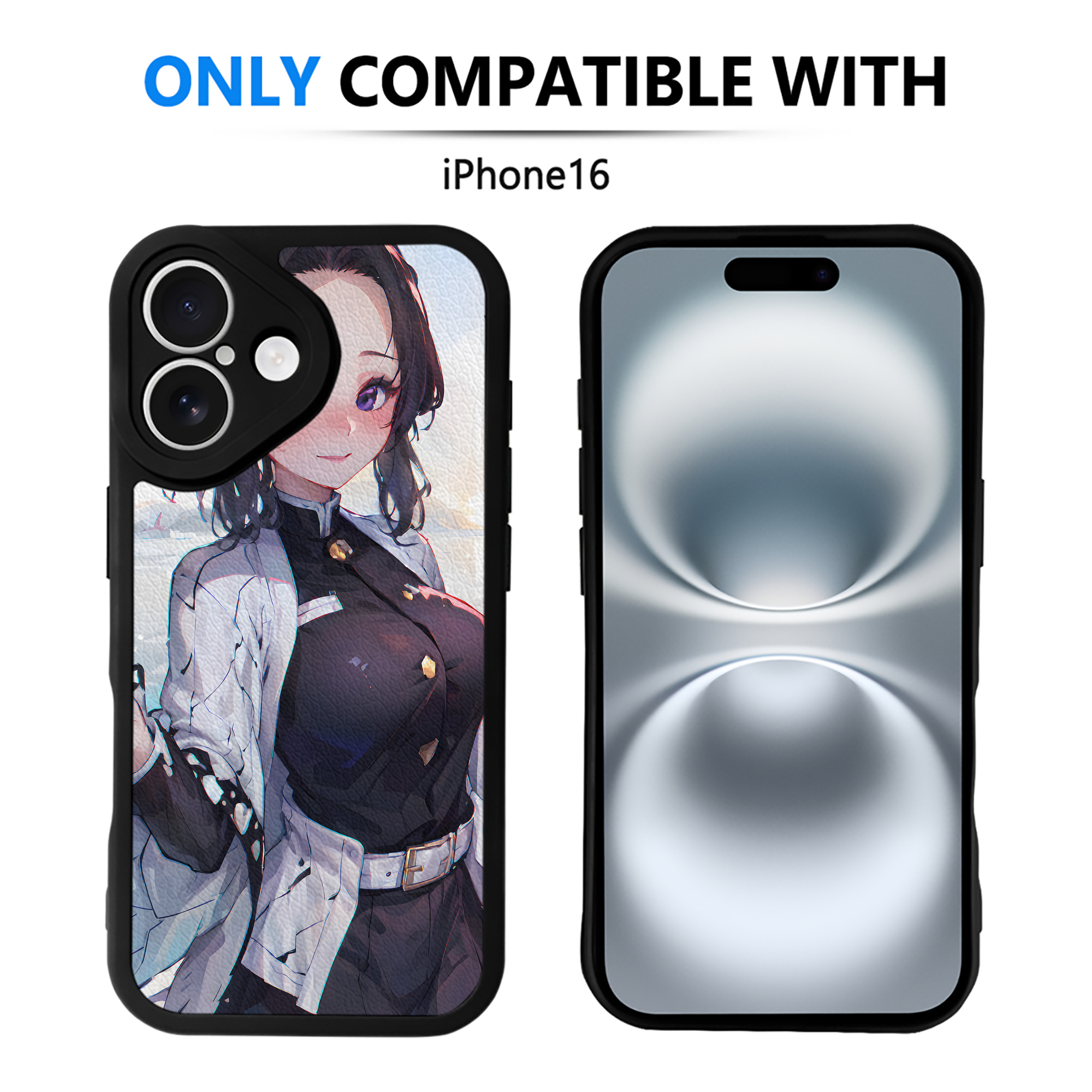 （画像用） 鬼滅の刃（きめつのやいば）蟲柱-胡蝶 しのぶ／こちょう しのぶ Kochou Shinobu 【iPhone 16シリーズ対応】シリコンスマホケース（レザー調） 材質：シリコン